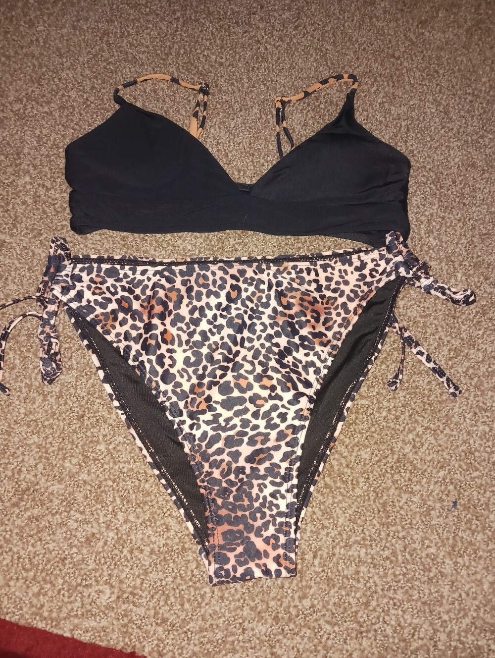 Women's Black & Leopard Tie-Side Bikini Set - Two-Piece Swim